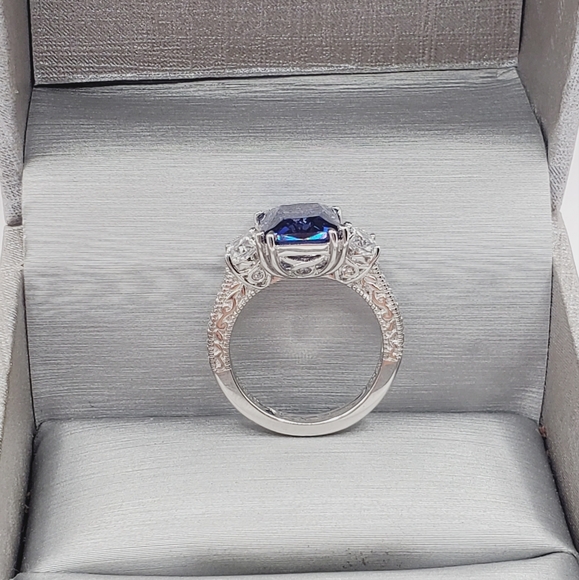 Tanzanite Ring Oval Diamond Ring Simulants Platinum 925 Sterling Silver ring lot - Picture 2 of 9